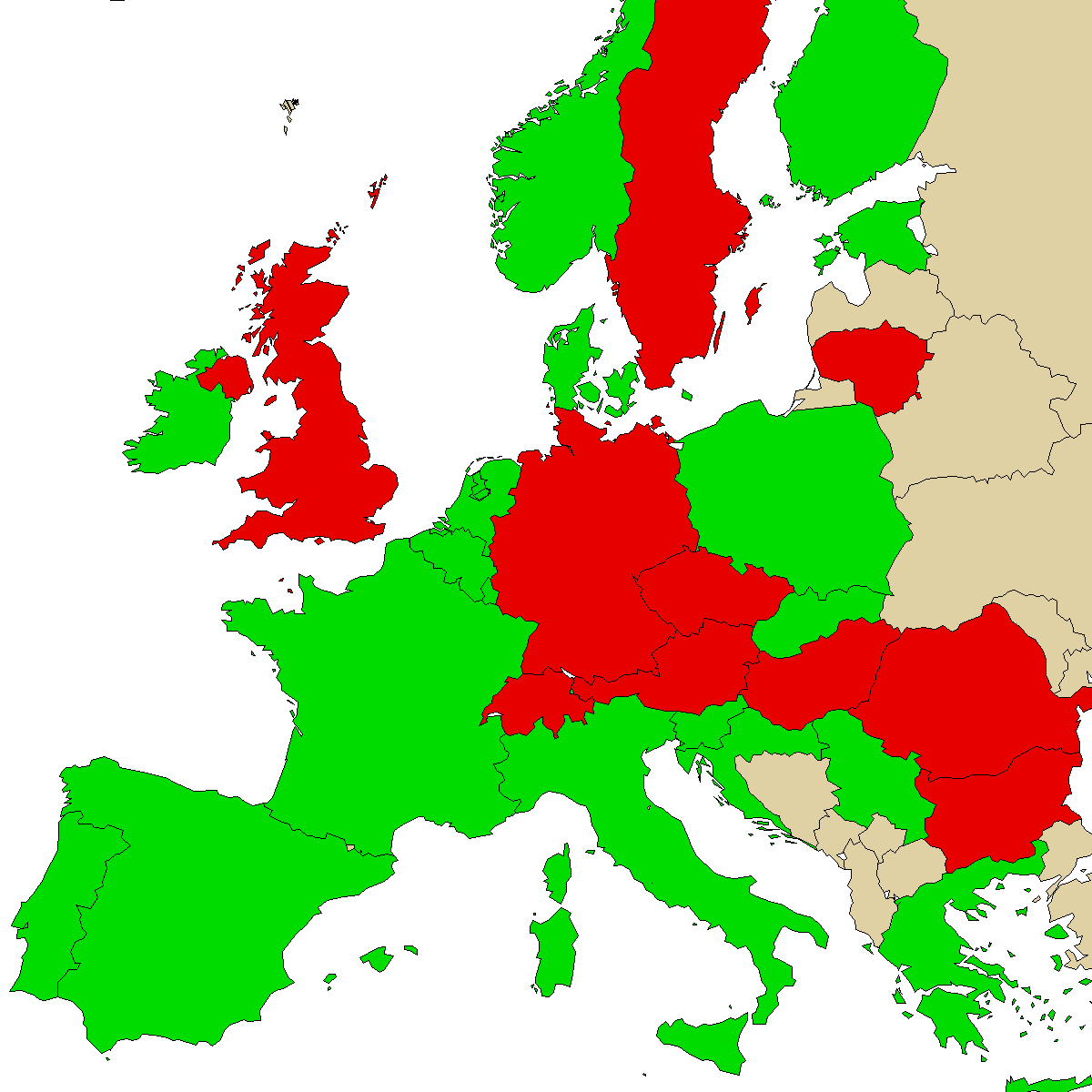 legal info map for our product O-PCE, green are countries with no ban, red with ban, grey is unknown