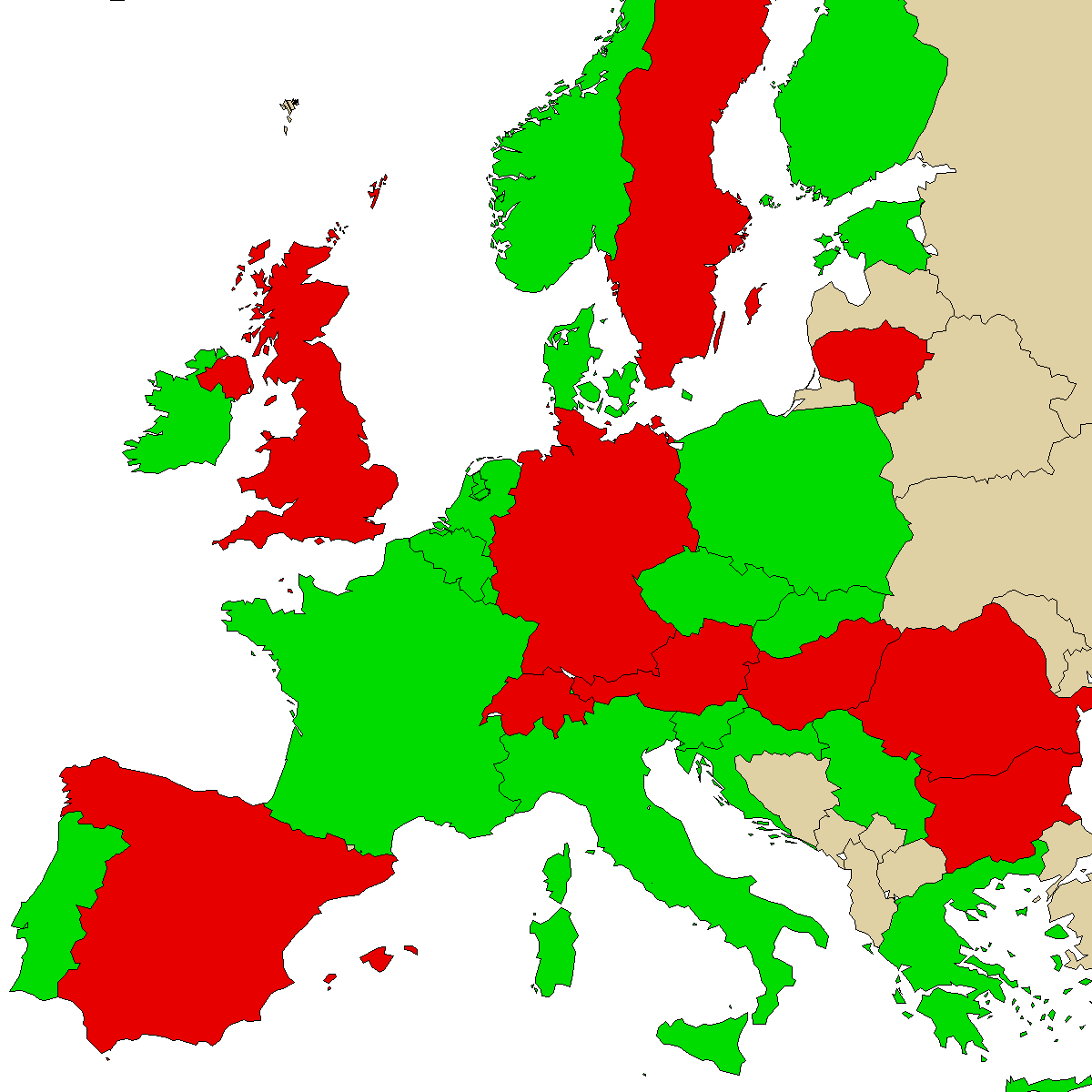 legal info map for our product O-PCE, green are countries with no ban, red with ban, grey is unknown
